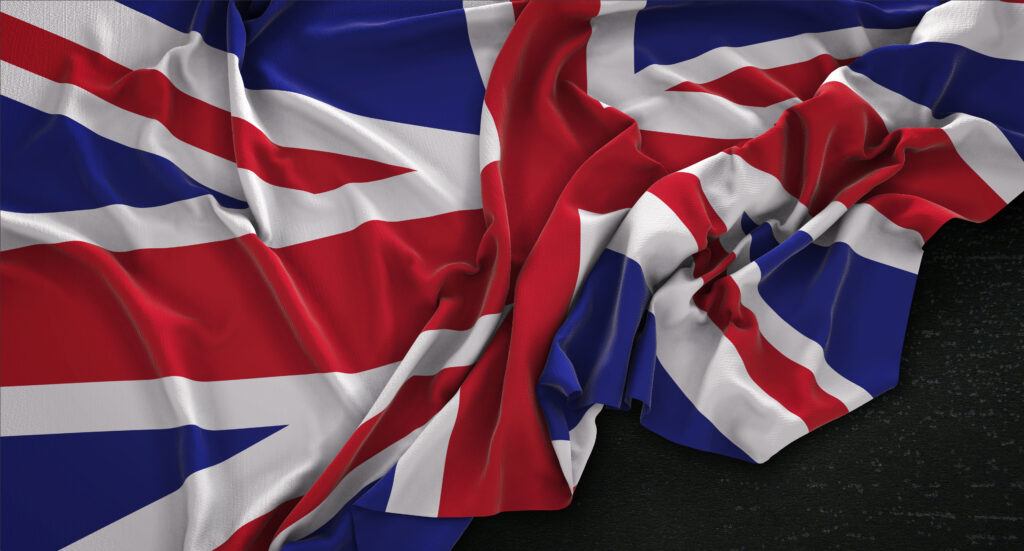 United Kingdom Flag Wrinkled On Dark Background 3D Render